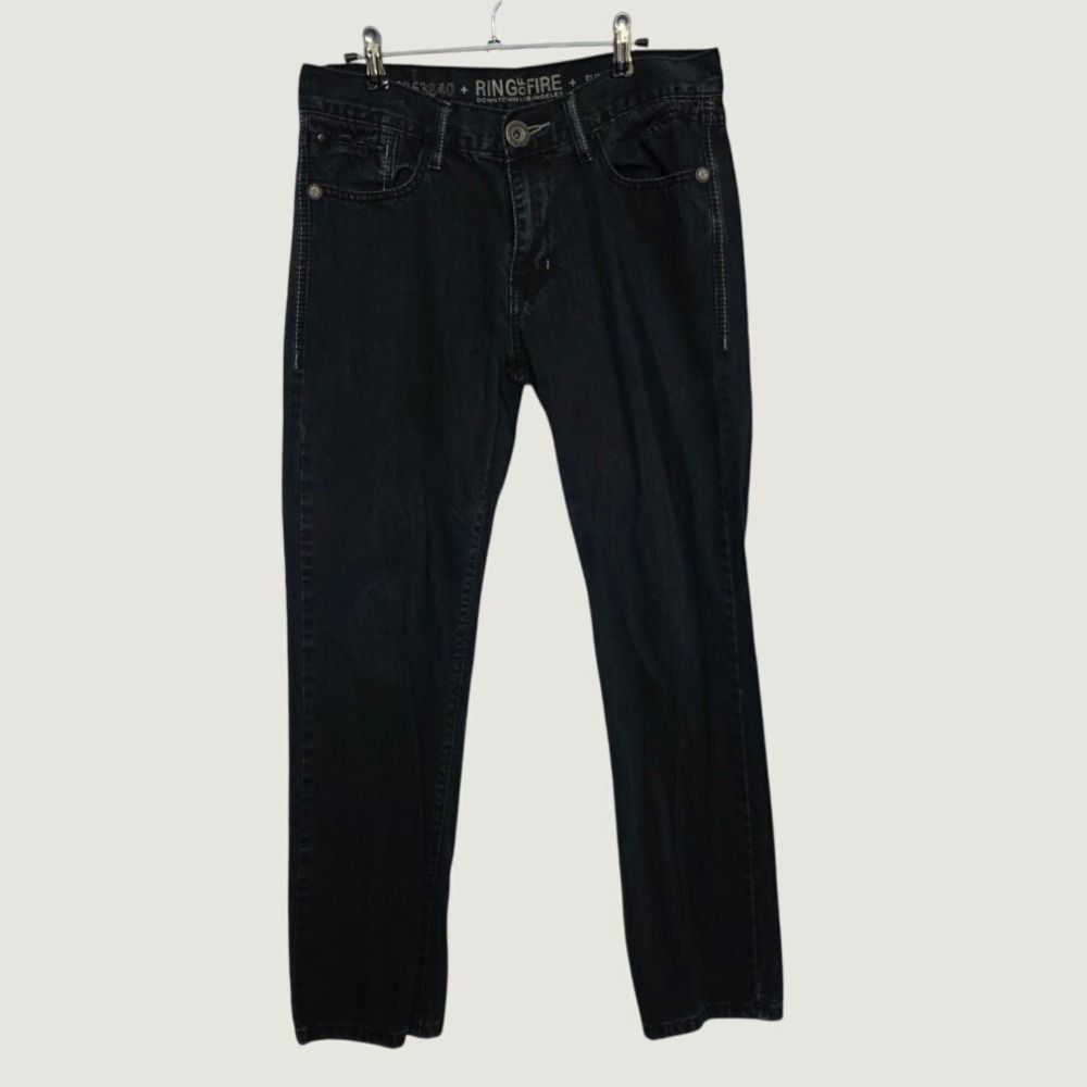 Ring of Fire Slim Straight Jeans Mens Cotton 32x32 Black Rugged Streetwear Denim